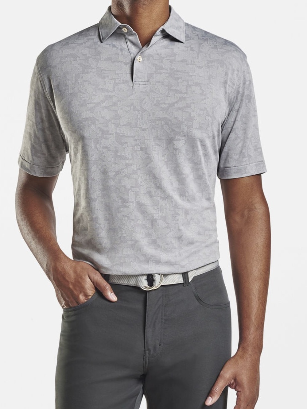 Peter Millar Carl Jacquard Polo Gray Classic Fit Size L